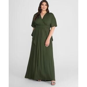Kiyonna Dress 5X Olive Green Indie Flair Style Maxi Kimono Sleeves Slimming
